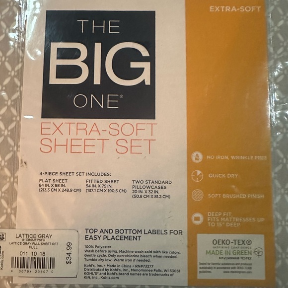 The Big One Bedding The Big One Full Extra Soft Size Sheet Set Lattice Gray Poshmark